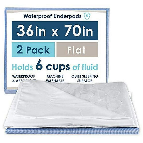 Dry Defender Waterproof Mattress Sheet Protector Bed Underpad - Extra Large Flat 36in x 70in - 2 Pack