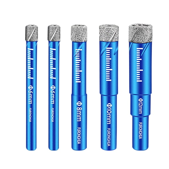 Dry Diamond Drill Bits Set 5 Pieces 1/4 to 1/2 Inch 6mm to 12mm for Granite Ceramic Marble Tile Stone Glass Masonry Multi-Purpose Hole Cutting Tool Set Round Shank High Hardness Portable Drilling Kit