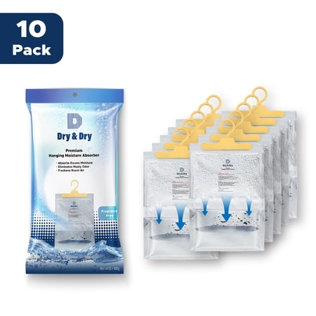 Dry & Dry [10 Packs [Net 14 Oz/Pack] Hanging Bag Moisture Absorber to Control Excess Moisture for Everywhere. Moisture Absorber Works Very Strong