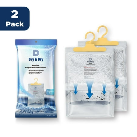 Dry & Dry [2 Packs [Net 14 Oz/Pack] Hanging Bag Moisture Absorber to Control Excess Moisture for Everywhere. Moisture Absorber Works Very Strong