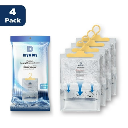 Dry & Dry [4 Packs [Net 14 Oz/Pack] Hanging Bag Moisture Absorber to Control Excess Moisture for Everywhere. Moisture Absorber Works Very Strong