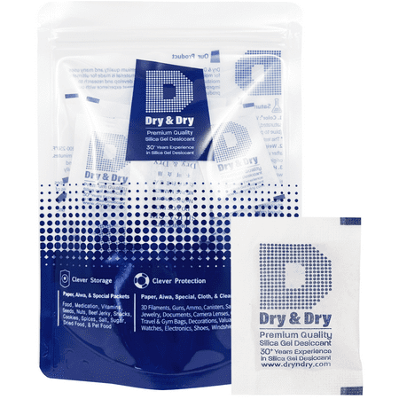 Dry & Dry 5 Gram [30 Packets] Premium Silica Gel Packets Desiccant Dehumidifiers Rechargeable Fabric
