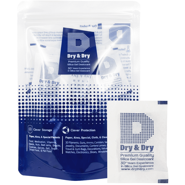 Dry & Dry 5 Gram [30 Packets] Premium Silica Gel Packets Desiccant  Dehumidifiers Rechargeable Fabric 