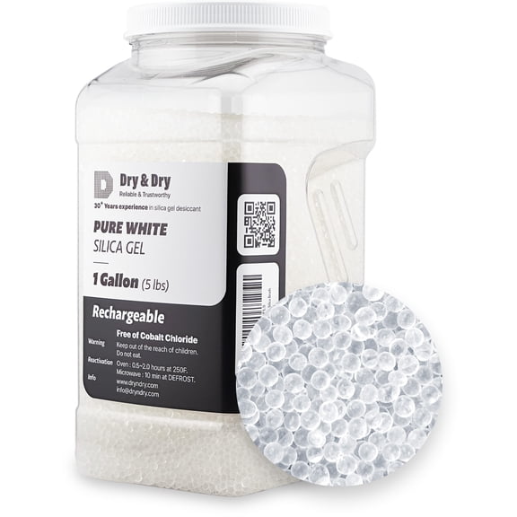 Dry & Dry 5 LBS Premium White Silica Gel Beads, 3D Printer Desiccant 3-5 mm, Reusable Dehumidifier Accessories