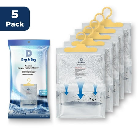 Dry & Dry [5 Packs [Net 14 Oz/Pack] Hanging Bag Moisture Absorber to Control Excess Moisture for Everywhere. Moisture Absorber Works Very Strong