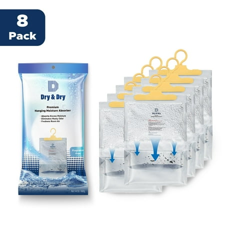 Dry & Dry [8 Packs [Net 14 Oz/Pack] Hanging Bag Moisture Absorber to Control Excess Moisture for Everywhere. Moisture Absorber Works Very Strong
