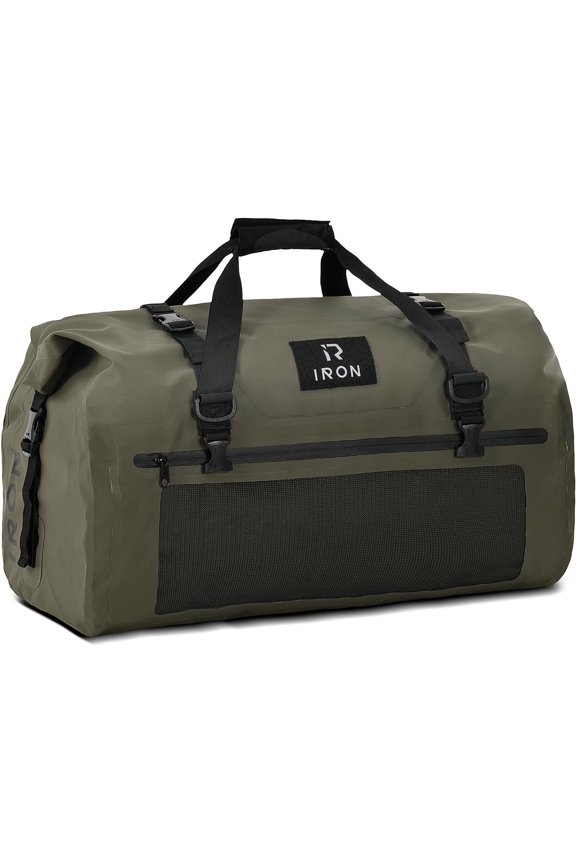 Dry Duffel Bag Luggage Tail Bag with Large Storage Space,Roll Top Closure, Straps, Inner Pocket and Mesh Pocket for Motorcycling Travel Camping (Army Green,50L)