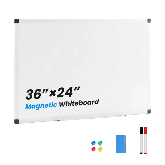 Dry Erase Board 36" x 24" Whiteboard 1 Eraser & 2 Markers & 4 Magnetic Pins