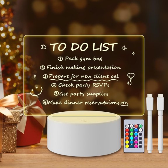 Dry Erase Board with Light, LED Message Board, DIY Note Memo Board with 16 Colors Remote Control/2 Power Modes, 7.1x5.7"Rewritable Clear Desktop Night Light for Room Decor Christmas