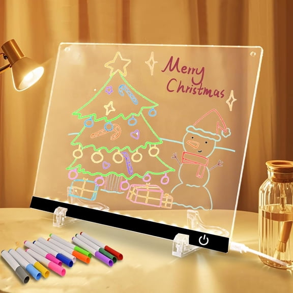 Dry Erase Board with LED Light -11.8"x8.5" Clear Glowing Memo,Brightness Level Adjustment,12 Color Markers, Ideal for Office// (Standard Edition)