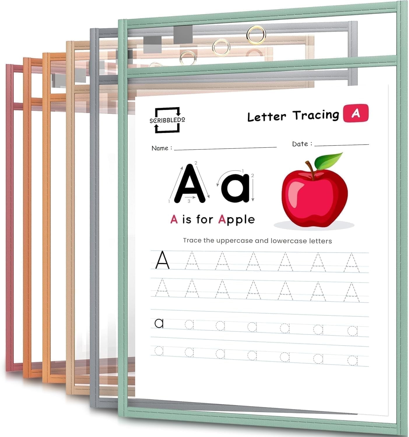 Scribbledo Boho Dry Erase Pockets 6 Pack Reusable Sleeves Sheet Protectors