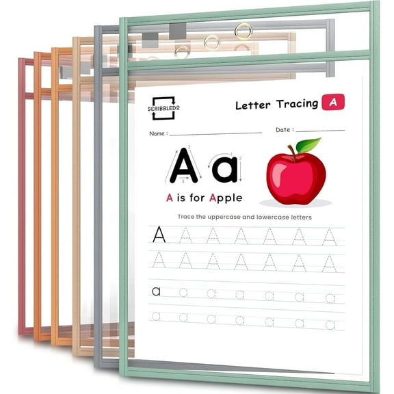 Scribbledo Boho Dry Erase Pockets 6 Pack Reusable Sleeves Sheet Protectors