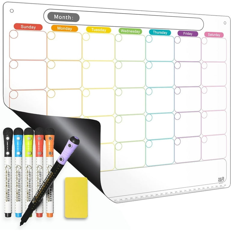 Magnetic Dry Erase Whiteboard Calendar for Fridge Set of 3 - Includes: Monthly, Weekly & Daily Calendar Whiteboard, Grocery List, 5 Markers & Eraser