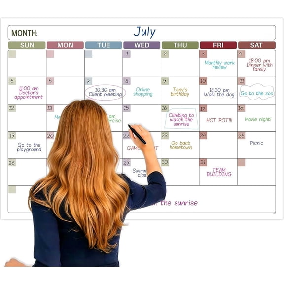Dry Erase Calendar for Wall, Undated 1 Month, 40" x 28", 8 Round Stickers | Erasable & Laminated Calendar, Dry Erase Calendar for Office, and School - Morandi