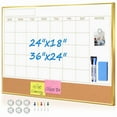 thumbnail image 1 of Dry Erase Calendar Whiteboard Cork Board Combo 24"x18" Magnetic White Board Calendar Dry Erase for Wall, Monthly Calendar Whiteboard Combination Board for Office Home, Gold Frame, 1 of 9