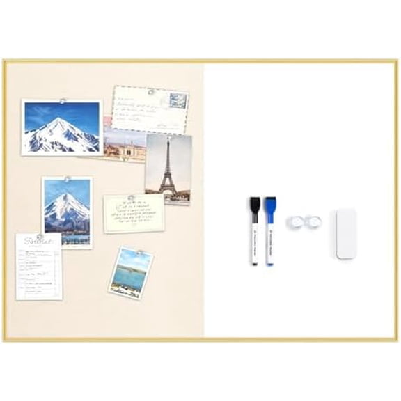 Dry Erase Cork Board Combo, 24"X18" Whiteboard with Linen for Wall, Magnetic Dry Erase Bulletin Board, Vision Board for Home, Office, School, Off White$$Office