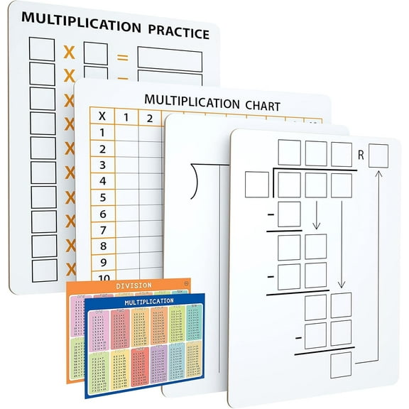 2 Pack Dry Erase Math Boards, Multiplication & Division Whiteboards with Charts