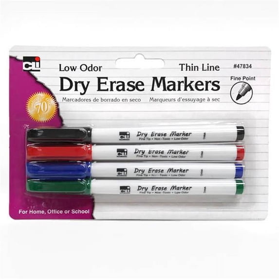 Dry Erase Fine Point Markers - 4 pack assorted colors