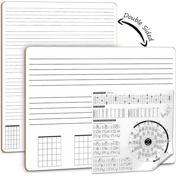Scribbledo Double-Sided Dry Erase Board, Guitar Strings and Necks Practice Whiteboard, 11” x 14”