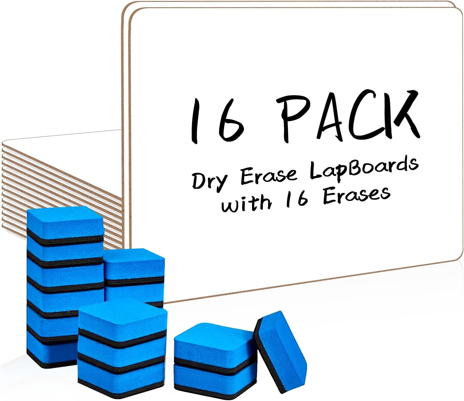 Dry Erase LapBoards, 16 Pack Double Sided 12.5 x 9 Inch Whiteboards with 16 Erasers, Dry Erase Boards for Office Students Classroom Teacher Supplies