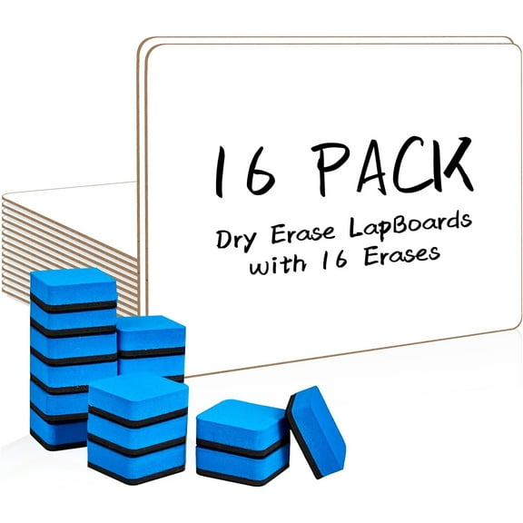 Dry Erase LapBoards, 16 Pack Double Sided 12.5 x 9 Inch Whiteboards with 16 Erasers, Dry Erase Boards for Office Students Classroom Teacher Supplies