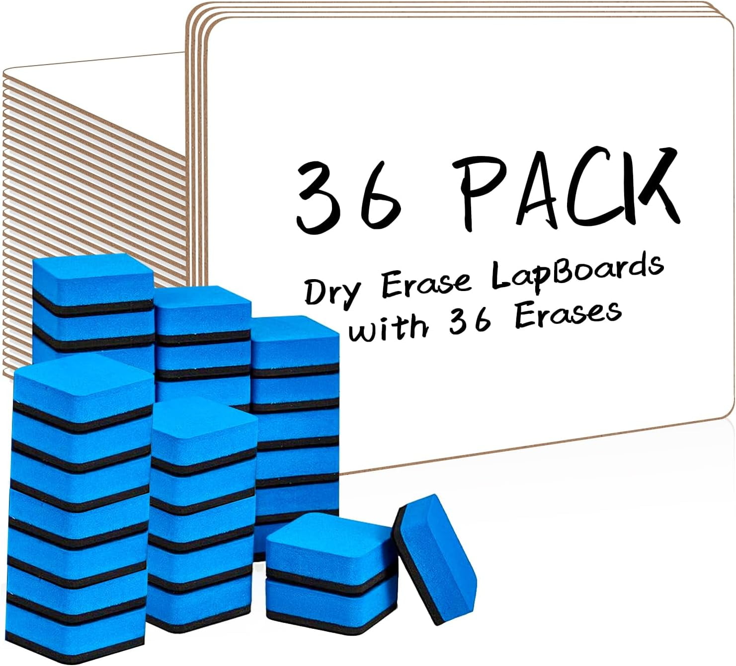 Dry Erase LapBoards, 36 Pack Double Sided 12.5 x 9 Inch Whiteboards with 36 Erasers, Dry Erase Boards for Office Students Classroom Teacher Supplies