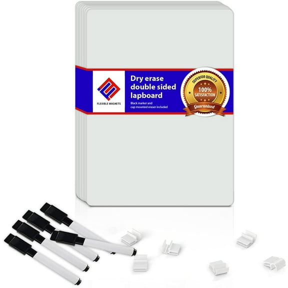 Dry Erase Lapboards with Marker Eraser Set + A Safe Place to Store The Marker! Reusable, Portable Great for Meetings & Classroom! Double Sided Dry Erase Whiteboard - 9 x 12 inch (2)