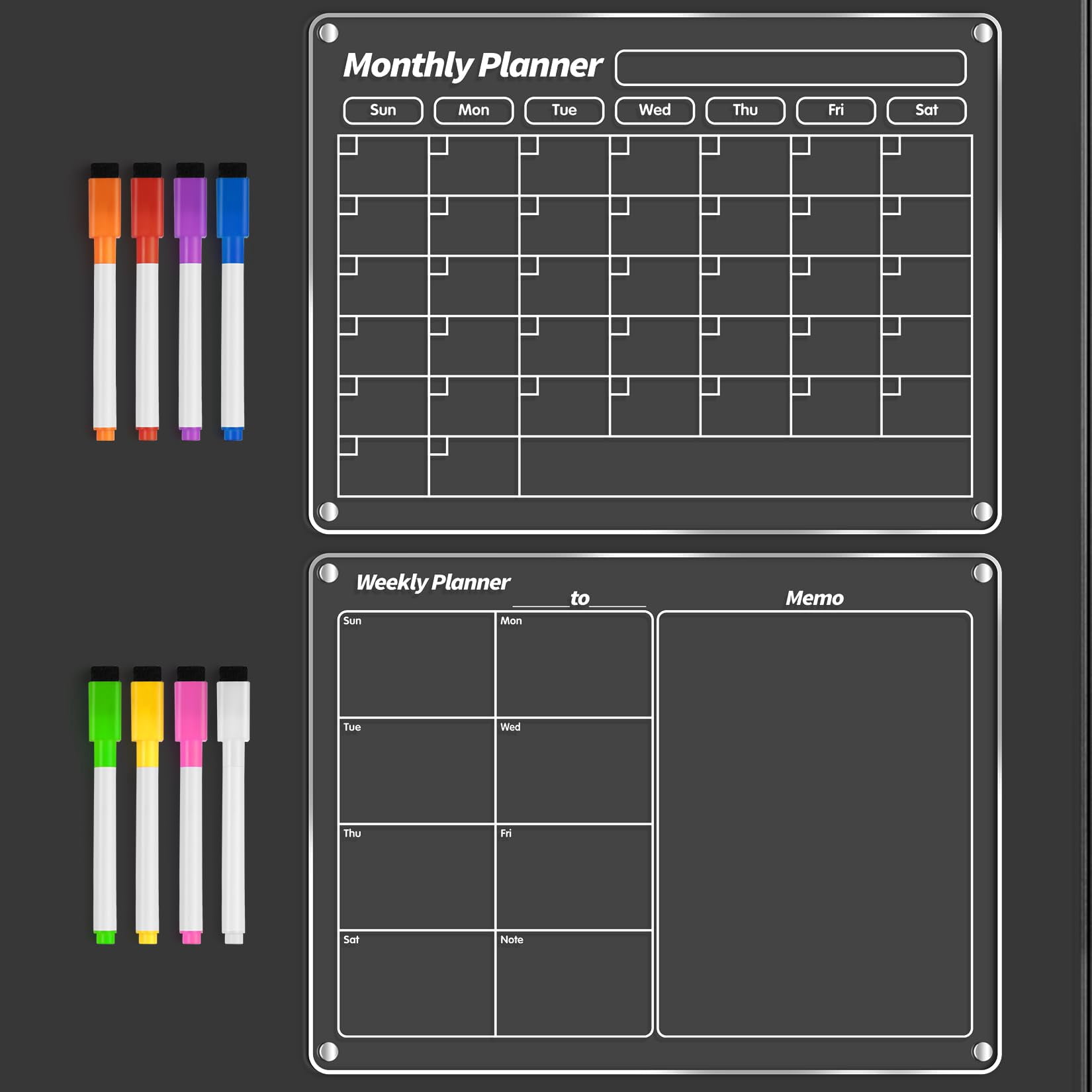 Dry Erase Magnetic Calendar For Fridge  16"x12" Refrigerator Clear Monthly And Weekly Meal Planner Chore Chart With 8 Colors Markers