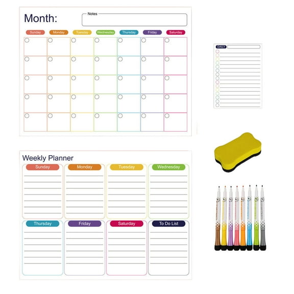 Dry Erase Magnetic Calendar with Markers & Eraser, Monthly & Weekly & Daily Planner Magnet Whiteboard for Fridge Wall Door - Shopping, Meal/Menu, To Do List, Family Schedule Planning Board