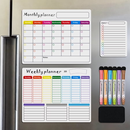 JARNHNG Magnetic Dry Erase Calendar for Refrigerator, 3 Pack Monthly Weekly Daily Planner Board with 6 Markers, Reusable Fridge Whiteboard for Family Schedule, Meal Plan, To Do List & Shopping List