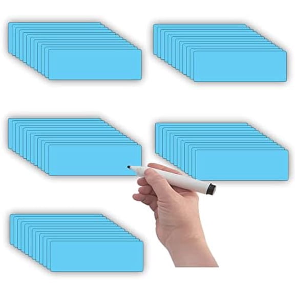 Dry Erase Magnetic Labels (1x3,Pack of 60),Write On Magnets Sticker,Waterproof/Reusable for Classroom&Office&Cabinet&whiteboard&Fridge&More (Blue)