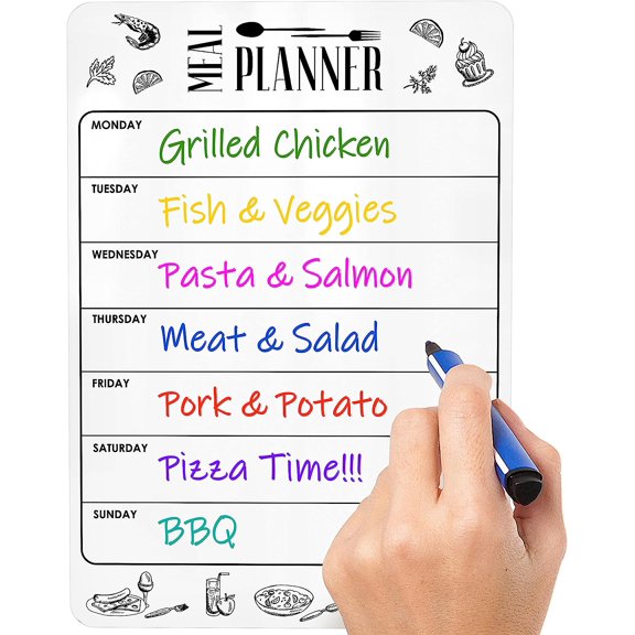 Dry Erase Magnetic Meal Planner for Refrigerator A4 (8.5x12 inch) - Magnet Weekly Menu Board for Fridge - Magnetic Menu White Board - Fridge Meal Planner Magnet - Dinner Meal Planner Dry Erase Board