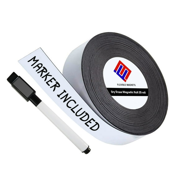 Dry Erase Magnetic Strip Roll Write on / Wipe off Magnet With Marker.(2 Inch x 25 Feet)