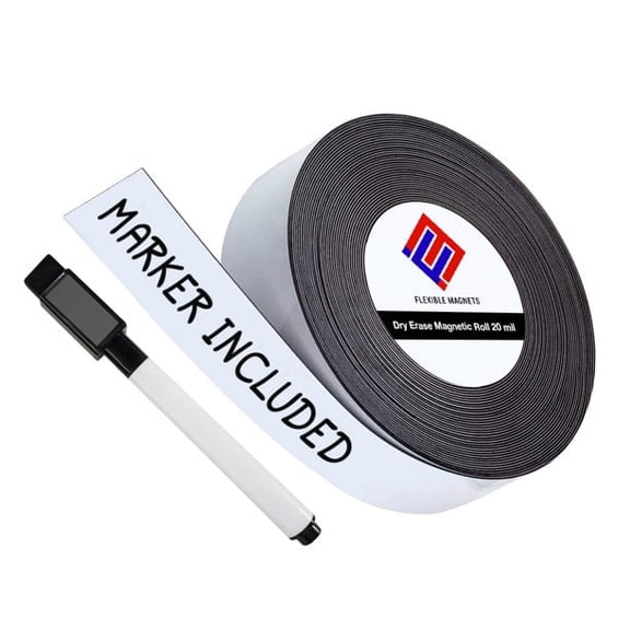 Dry Erase Magnetic Strip Roll Write on / Wipe off Magnet With Marker (4 Inch x 50 Feet)