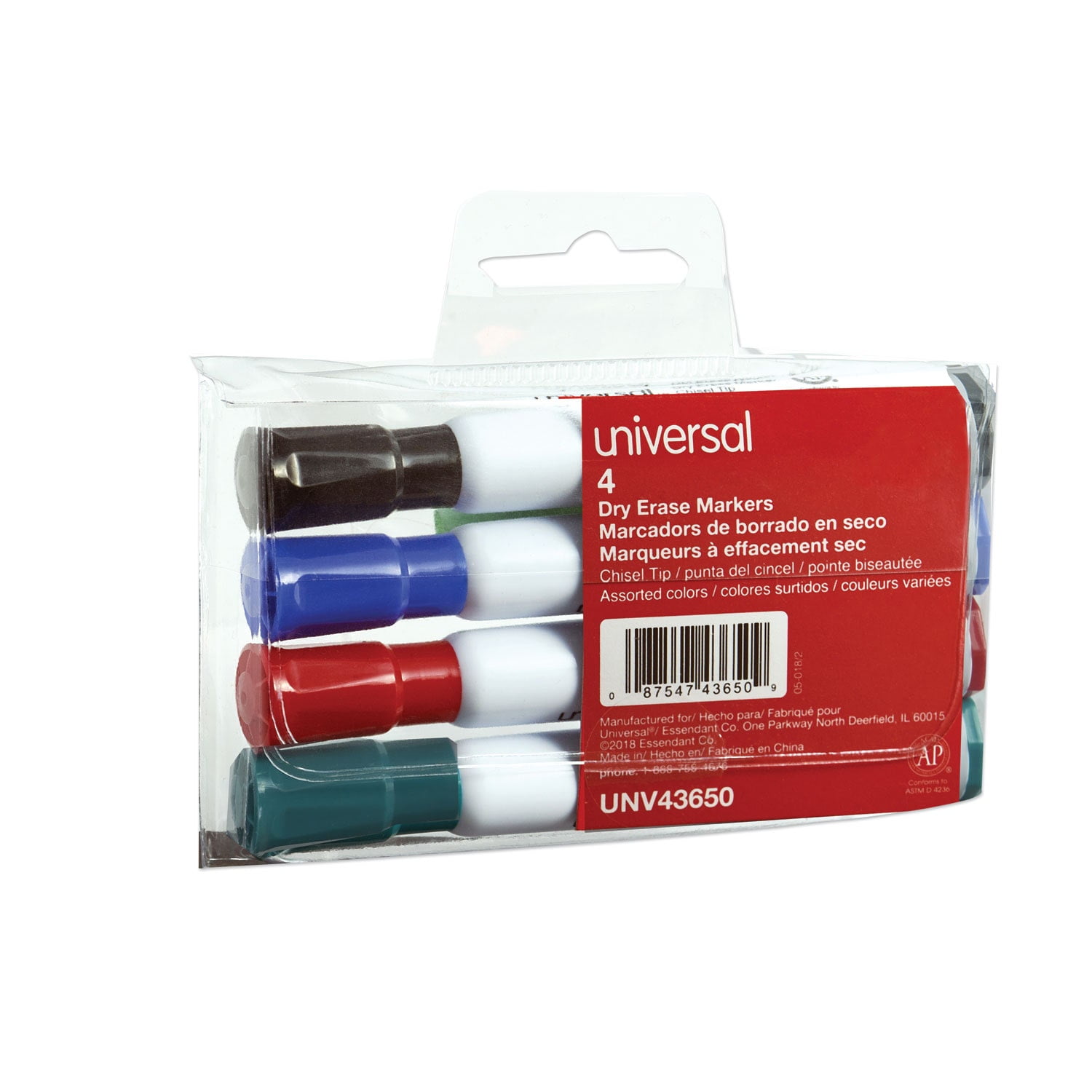 Universal Low Odor Chisel Tip Dry Erase Marker Set, Assorted Colors
