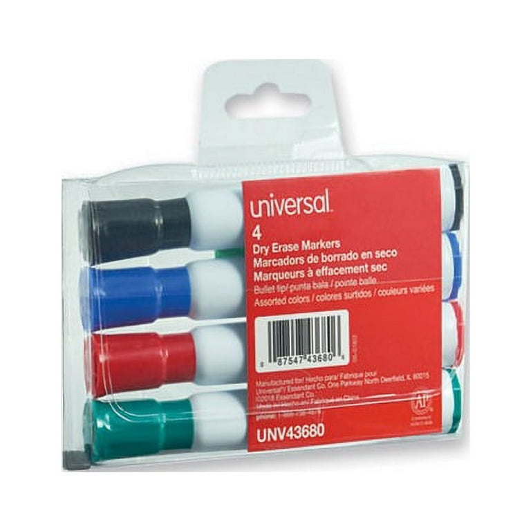 Dry Erase Marker, Medium Bullet Tip, Assorted Colors, 4/Set