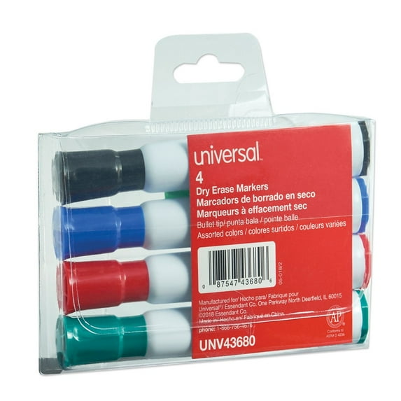 Universal UNV43680 Medium Bullet Tip Dry Erase Marker - Assorted Colors (4/Set)
