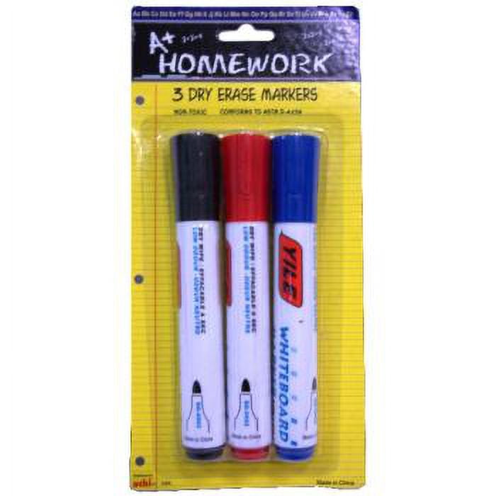 Dry Eraser Markers - 3 Pack, Black/Red/Blue