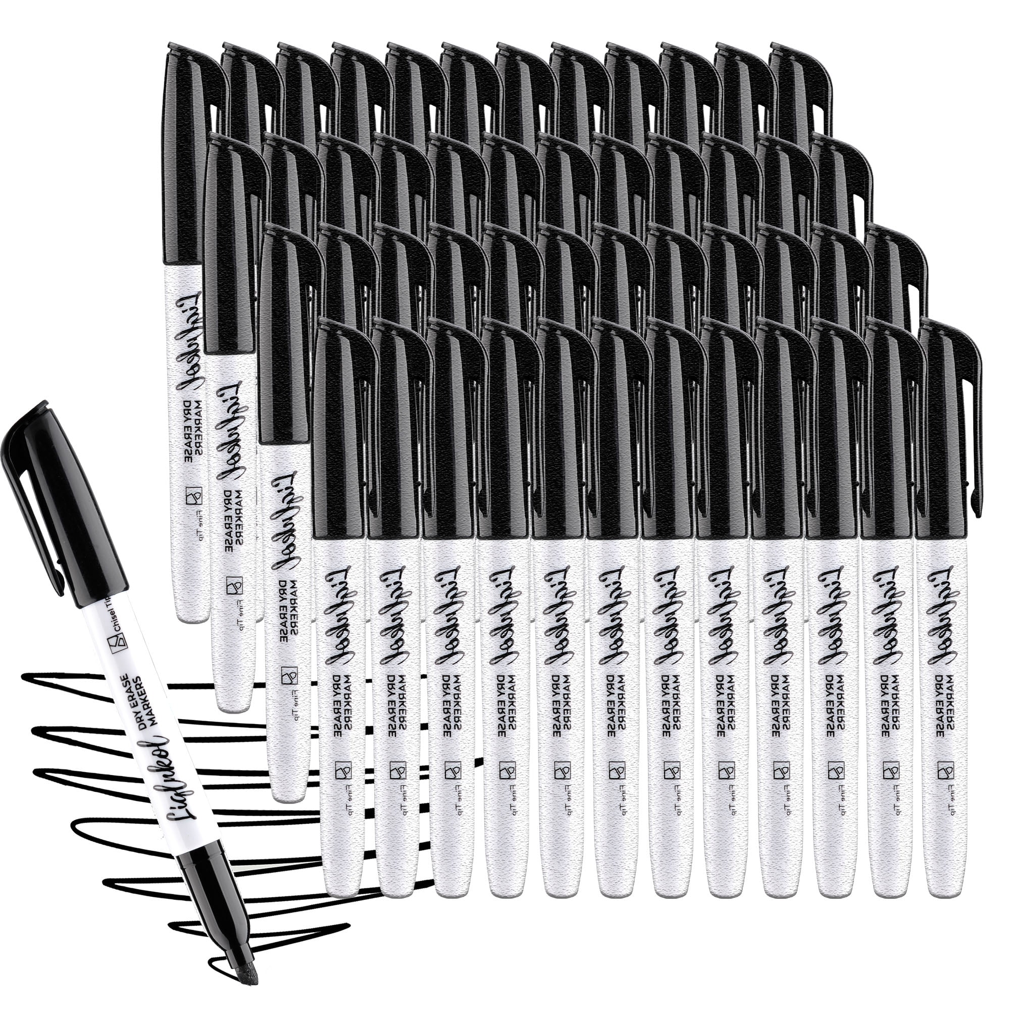 Dry Erase Markers, Black, Fine Tip - Pack of 52 –