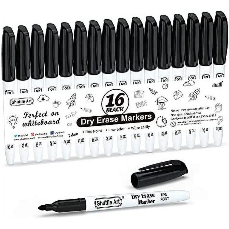 Dry Erase Markers, Shuttle Art 16 Pack Black Whiteboard Markers,Fine Tip  Dry Erase Markers for Kids,Perfect for Writing on Whiteboards, Dry-Erase