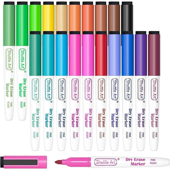 Dry Erase Markers, Shuttle Art 20 Colors Magnetic Whiteboard Markers with Erase, Fine Tip Dry Erase Markers Perfect for Writing on Dry-Erase Whiteboard Mirror Glass