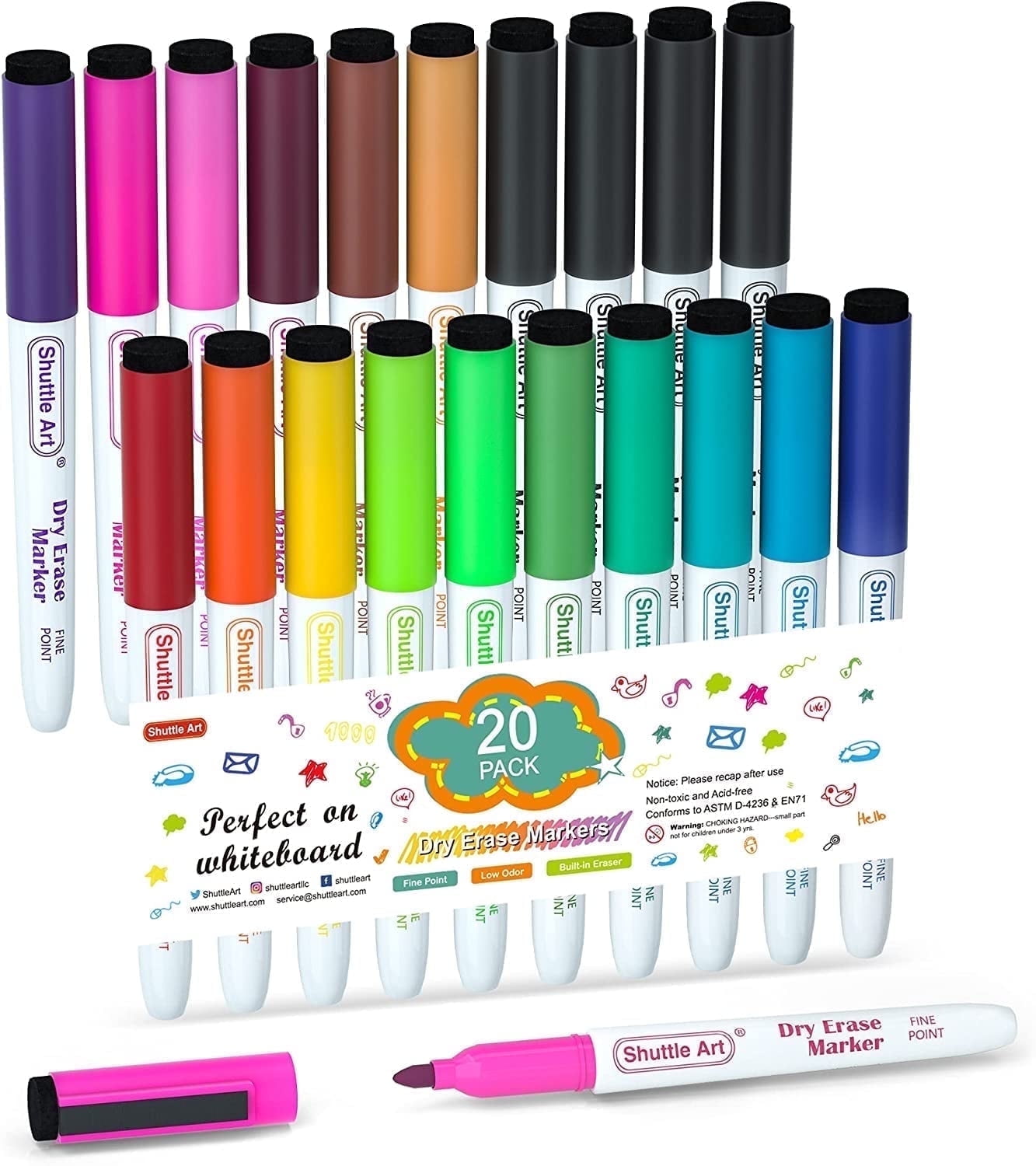 Walmart Black Friday Deals 2025 - Shuttle Art Dry Erase Markers 20 Pack 17 Colors with 3 Black Fine Tip Markers Magnetic Whiteboard Markers