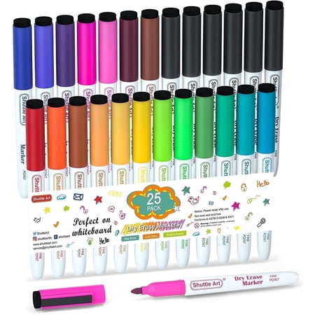 Dry Erase Markers, Shuttle Art 25 Pack 19 Colors with 6 Black Whiteboard Markers,Fine Tip Dry Erase Markers for Writing on Dry-Erase Boards, Calender, Office price history and forecast - Shuttle Art SADEM-C19+6B-white barrel