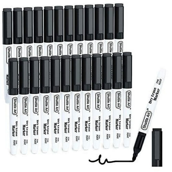 Dry Erase Markers, Shuttle Art 25 Pack Black Magnetic Whiteboard Markers with Erase, Fine Point Perfect for Writing on Dry-Erase Whiteboards Mirrors Glasses