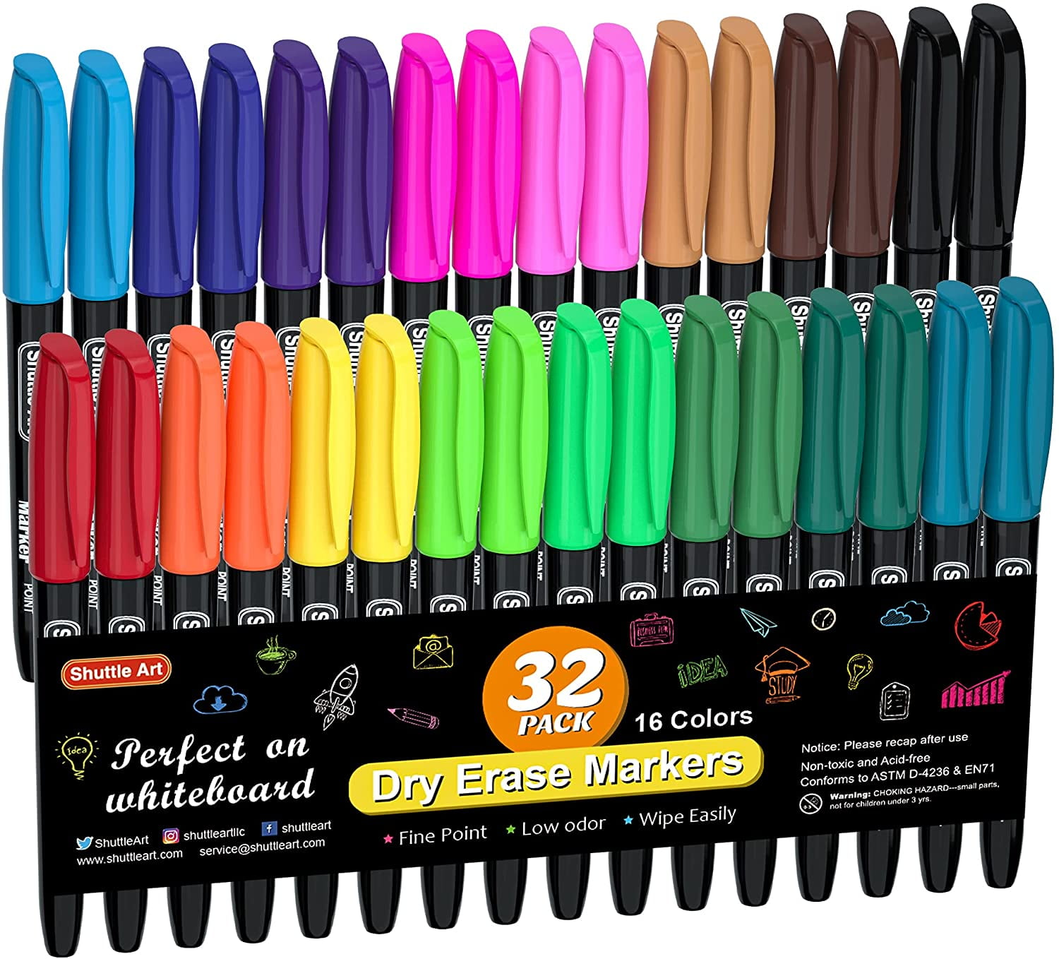 Dry Erase Markers, 32 Black — Shuttle Art