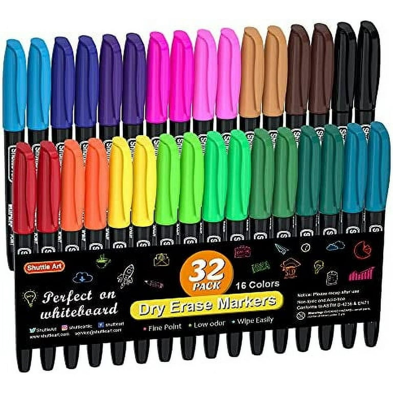 Shuttle Art Dry Erase Markers, 16 Pack Black Whiteboard Markers,Fine Tip Dry Erase Markers for Kids,Perfect for Writing on Whiteboards, Dry-Erase