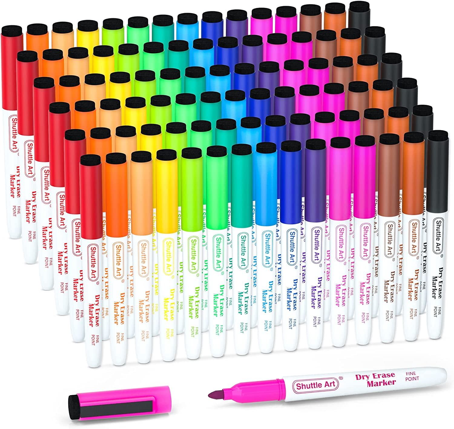 Dry Erase Markers, Shuttle Art 90 Bulk Pack 15 Colors Magnetic Whiteboard Markers with Erase, Fine Point Dry Erase Markers are Perfect for Writing on Whiteboard Mirrors Glass for Office Home