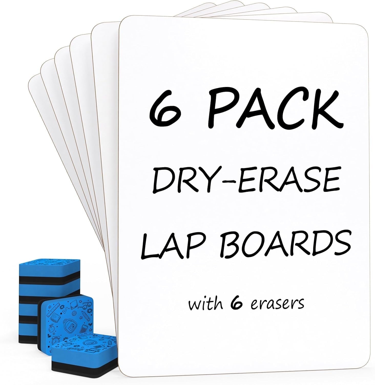 Scribbledo Portable Dry Erase White Board with Mini Whiteboard Erasers, 9 x 12, 6-Pack