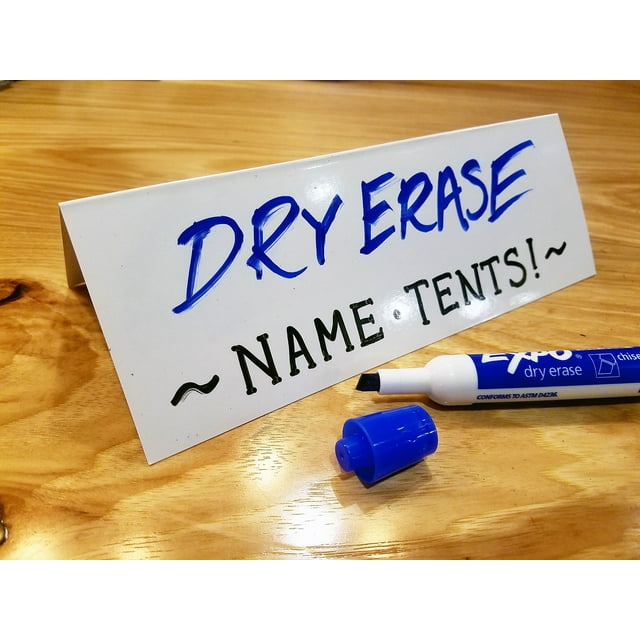 "Dry Erase Reusable Name Tent Table Cards 8.5"" x 3"" (30 Pack) for