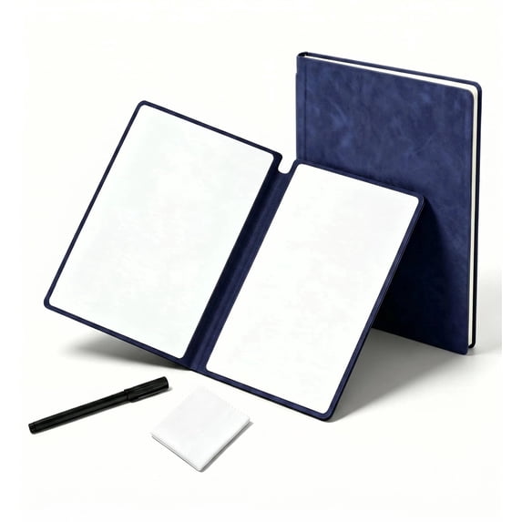 Dry Erase Notebook A5 Whiteboard Notebook Reusable Notebook Whiteboard Portable Notebook with Marker & Wipe Cloth for Office and Taking Notes, Foldable (Dark Blue) QZS